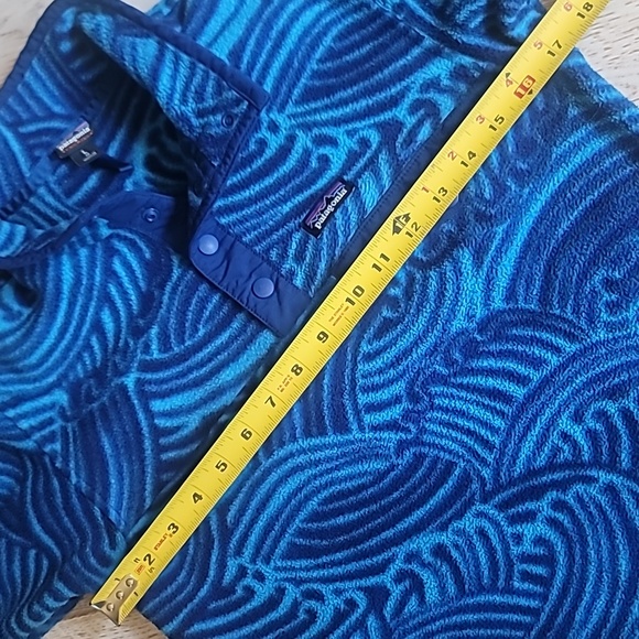 🌊 Patagonia Wave Print Synchilla Snap-T pullover fleece kids size L 12 - Picture 6 of 10
